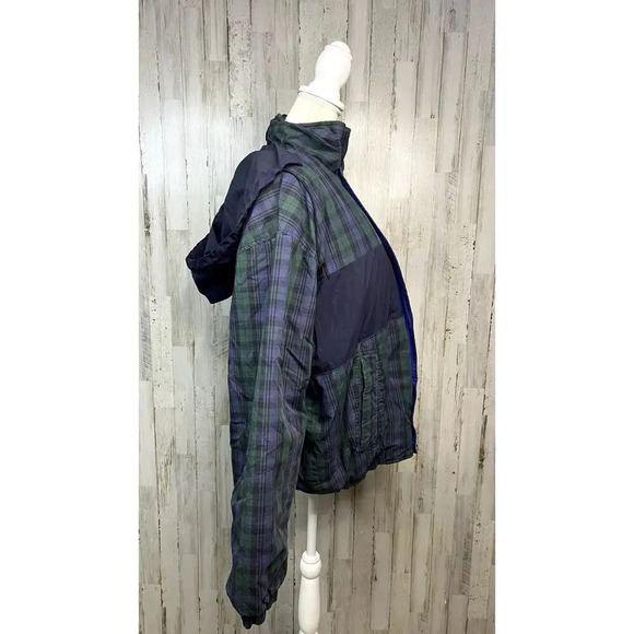 Chaps Ralph Lauren Men's Green Plaid Down Puffer Jacket Large Hooded Winter Coat - Picture 4 of 7